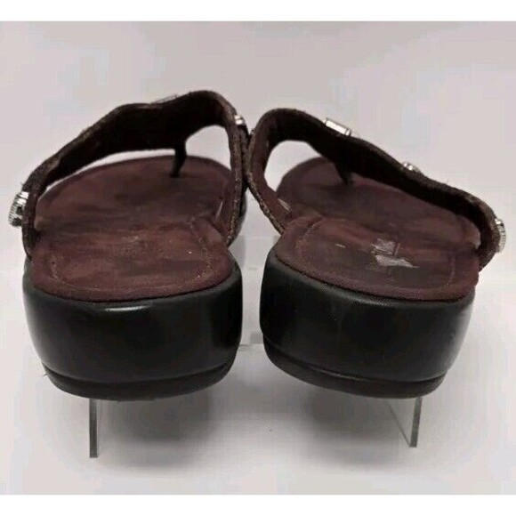 MinneTonka Silverthorne Brown Leather Sandals Flip Flops Thongs Women Size 8 - Picture 5 of 14